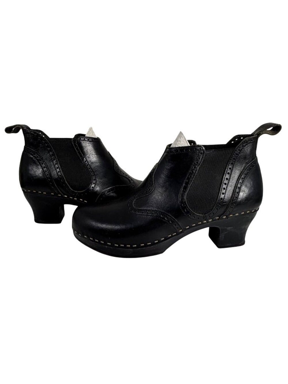 Swedish Hasbeens Chelsea Black Leather Heeled Ankle Boots Clogs Womens EU 40